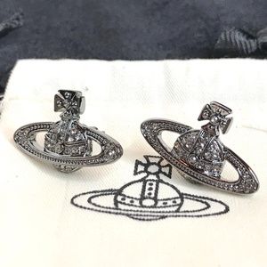 Vivienne Westwood Black Crystal Orb Logo Earrings